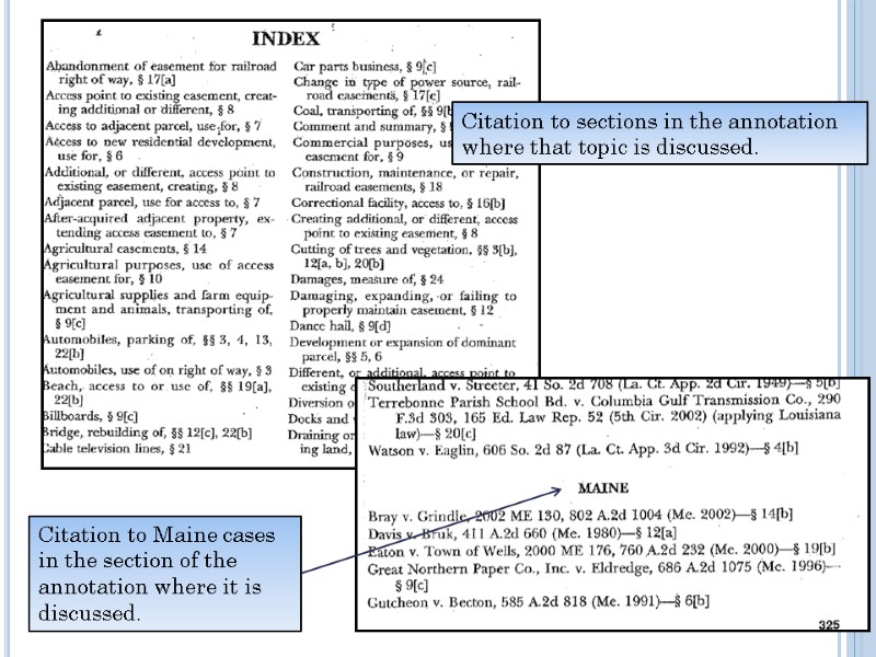 Citation to sections in the annotation where that topic is discussed. Citation to Maine